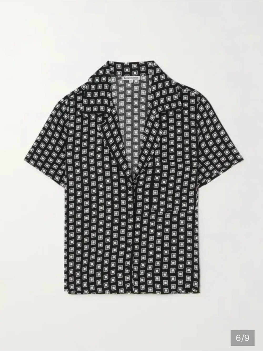 Cuba Print Giotto Short Sleeve Button-Up — Black & White Crepe